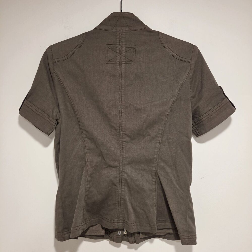 White House Black Market Casual Utility Jacket Sz 4 Olive Green Short Sleeve New - Picture 9 of 11